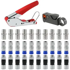 Rg59 Aediko 687117722386 Coax Crimp Tool Kit With Stripper Rg6 Connectors Compression