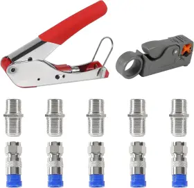 Almocn 744110627374 Coax Cable Crimper Tool Kit Coaxial Compression Stripper With