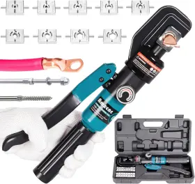 N190415 Amzcnc 10 Ton Hydraulic Battery Cable Crimper Single-hand Return 9 Hex Dies For 12-2