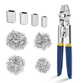 Ancwoony 790640640215 Wire Rope Crimping Tool 0.12.2mm With 400pcs 4sizes M1/m1.2/m1.5/m2.0 Aluminum