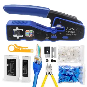 Aowiz 768494741679 Rj45 Crimp Tool Pass Through Ethernet Crimper Kit Cat5 Cat5e Cat6 Crimping