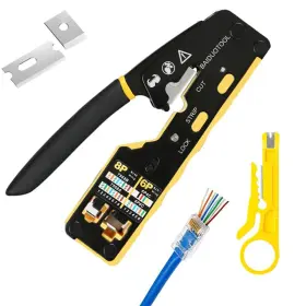 6088b Baiduotool 738617397014 Rj45 Crimp Tool Pass Through Ethernet Crimper Cat6 Cat5e Mini Stripper