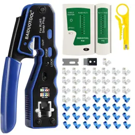 Baiduotool 738617397137 Rj45 Crimp Tool Kit Pass Through Crimper Cutter For Cat5 Cat5e Cat6 Cat6a 8p8