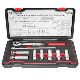 Bilitools 974676371679 9-piece 3/8 Inch Drive Spark Plug Socket Set With Click Torque Wren