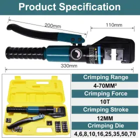 Blika 764690608228 10 Ton Hydraulic Crimping Tool And Cable Cutter Wire Battery