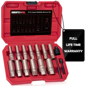 Bornpye 768365422010 16pcs Deep Bolt Extractor Kit With 3/8 Inch Adapter Ez Out Broken Lug Nut Extra