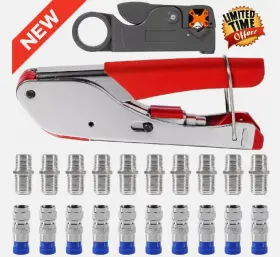Branded 687117722430 Coaxial Compression Tool Kit Crimper Wire Stripper Tv Coax Cable Cctv Repair New