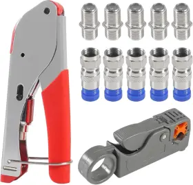 Rg59 Branded 711181176124 Coax Cable Crimper Tool Kit With 20pcs F Type Rg6 Compression Connectors