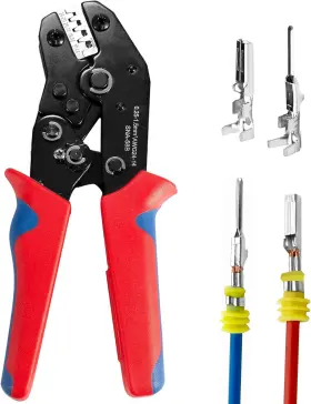 Branded01 445037382362 Wire Crimping Tool With Ratchet Terminal Connectors Crimper For Red 24-14 Awg