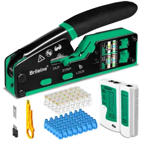 Brileine 783053813406 Rj45 Crimp Tool Pass Through Kit Ethernet Crimper Cat5 Cat5e Cat6 Crimping To