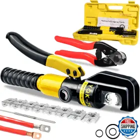 B0d99qtbgd Brileine 10-ton Hydraulic Crimping Tool Kit 12 Awg - 2/0 Cable Cutter