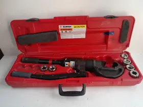 Y750hsxt Burndy 12 Ton Hydraulic Hand Crimper Tool With 6 Crimping Dies Case Good