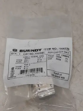 Yh298c Burndy Copper Connector Awg 250-2 Main 8-14 Tap Die Index 654