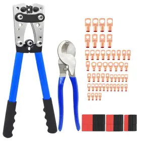 Ch-0168 Chicarry Cable Lug Crimping Tool With 50/100/200pcs Copper Wire Lugs Battery Lu
