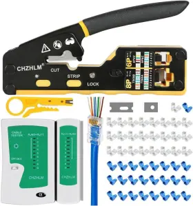 Chzhlm 313031498426 Rj45 Crimp Tool Kit Pass Through Crimper Crimping Stripper Cutter Crim