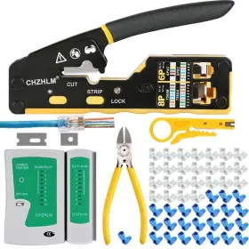 Chzhlm 717351797717 Rj45 Crimping Tool Kit Crimper Stripper Cutter Allinone Pass Through Crimpe