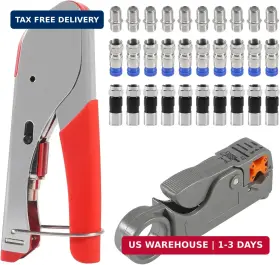 D-flife 687117755391 Coax Cable Crimper Tool Kit Coaxial Compression Stripper With