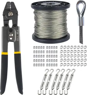 Swr15100-fsh Dousyu 328ft Wire Rope Crimping Tool Kit Stainless Steel Cable With 100pcs A