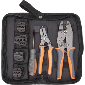 27e134ph020 Ekieudl Crimper Ratchet Wire Tool Set With Interchangeable Jaws For Insulated And Orange