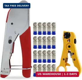 Esumic 714497649092 3-in-1 Coaxial Compression Connector Cable Stripper Rg6 With 20 Pcs Co