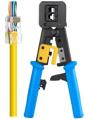 13510 Everest Media Solutions Rj45 Crimp Tool For Pass Through Connector End - Ez Cut Strip Cat5e &