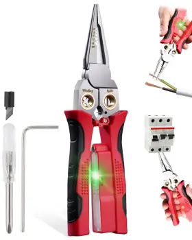 Tol4782cfbaus Faitio 8-in-1 Wire Stripper Pliers 10-18 Awg Voltage Tester Crimper Cable Cutter Red