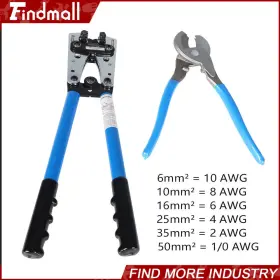 6-50mm2 Findmall 615706 Battery Cable Lug Crimping Tool For With Cutter New