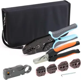 Gazoe 313105969951 Coax Ratchet Crimping Tool Kit For Coaxial Rg Cable Rf Connector With 5 Changeab
