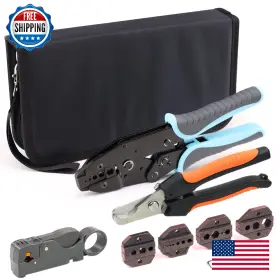 B0bbqq7tqz Gazoe Coax Ratchet Crimping Tool Kit Rg Cable Rf Connector 5 Dies