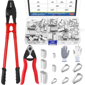 G2497 Glarks 123pcs 24ftft Wire Rope Crimping Tool And 8 Inch Cable Cutter Aluminum