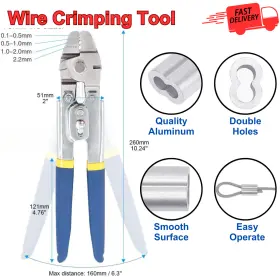 Glaqzltg-1 Glarks Wire Rope Crimping Tool Kit 2.2mm Capacity With 150pieces 3 Size Non-slip Grip