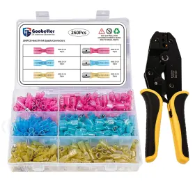Gbtst0135 Goobetter Tkdmr 260pcs Heat Shrink Spade Connectors 16-14 22-16 12-10 Gauge Crimp Insul