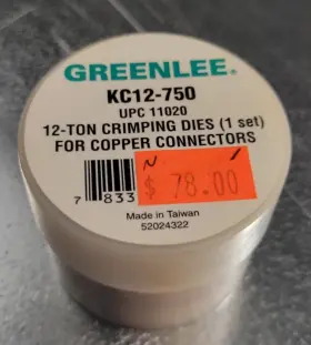 Kc12-750 Greenlee 12-ton U-style Crimping Dies For Copper Connectors