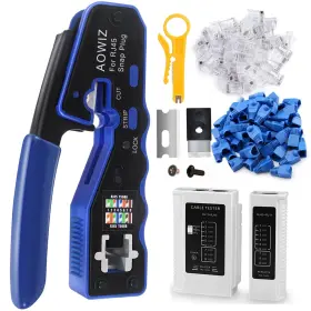 Grehge 766460369117 Pass Through Ethernet Crimping Tool 3 In 1 With Replacement Blades And Mini Wire