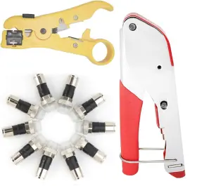F-070-bu-y Hiija Premium 10 Coax Compression Connectors Cable Crimper Stripper Tool Set Rg6 11
