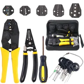 H-4263 Hilitchi 4 Pcs Wire Crimping Tool Kit Terminal Ratchet Plier With 5 Interchan