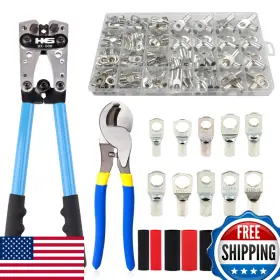 Hks B0cp3ncq2t Battery Cable Lug Crimping Tool 10-1 Awg Cutter 170 Pcs Tinned Copper Lugs