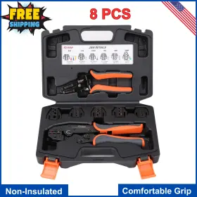 Iwiss 744759516015 Icrimp Ratcheting Crimping Tool Set 8 Pcs - Quick Exchange Jaw For Heat Shrink