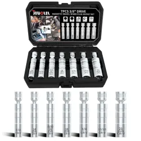 Jeuclel Jeus590 7pcs 3/8-inch Drive Magnetic Swivel Spark Plug Socket 12 Point 9.5mm Univers
