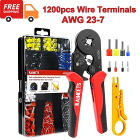 364806 Kaiweets Ferrule Crimping Kit Awg 23-7 Self-adj Crimper Plier With 1200 Pieces Terminals