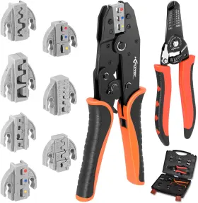 Kf Cptec 313027319346 Crimping Tool Set 9 Pcs - Ratcheting Wire Crimper Quick Exchange Jaw