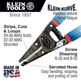 Klein Tools 445056081055 Kurve Wire Stripper And Cutter 20-30 Awg Solid 22-32 Stranded