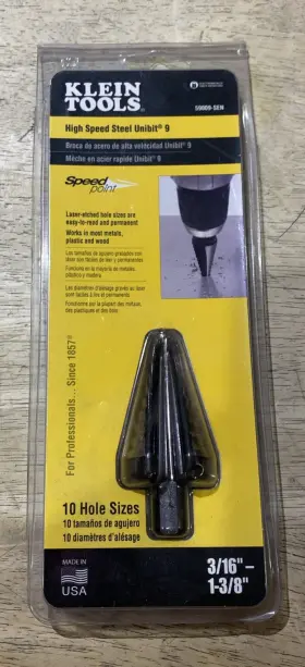59009-sen Klein Tools High Speed Steel Unibit 9 Drill Bit 3/16 Inch And 1-3/8