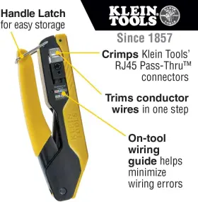 Klein Tools 80017 Data Cable Crimper And Pass Thru Modular Plug Cat6 50pc Kit
