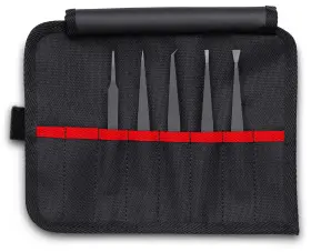 Knipex 843221020477 Tools 92 00 05 Esd 5 Pc Plastic Tweezer Set In A Tool Roll-esd Silver