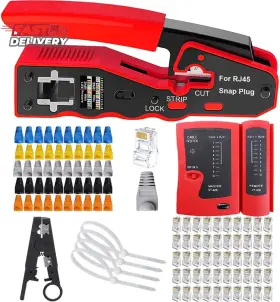 Leatbuy-tech 313033531534 Crimp Tool Cat5 Cat6 Kit Rj45 Crimping 50pcs Crimper Pass Thr