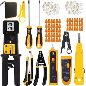 Leatbuy-tech 789371961287 Rj45 Crimper Kit Cat5 Cat6 Crimping Tool Set For Pass Through With 50