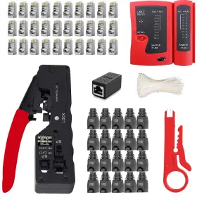 Leatbuy-tech 789371965506 Crimper Kit Cat5 Cat6 Rj45 Pass Through Crimping Tool Set Ethernet C