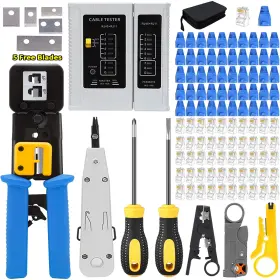 E44-5e Leatbuy-tech Rj45 Crimp Tool Kit Cat5 Cat5e Cat6 Pass Through Connectors Tester