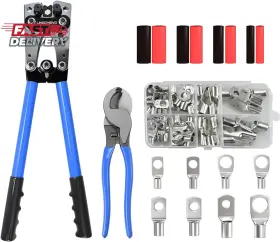 Lingchievo 445051588580 Battery Cable Lug Wire Crimper Tool For Awg 10 8 6 4 2 1/0 Gauge Ends/terminal C